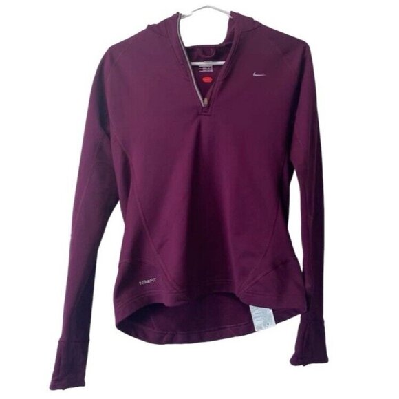 Nike Pullover Dri Fit Hood Long Sleeve Purple Run Ahtleisure Athletic Size Small - Picture 1 of 14